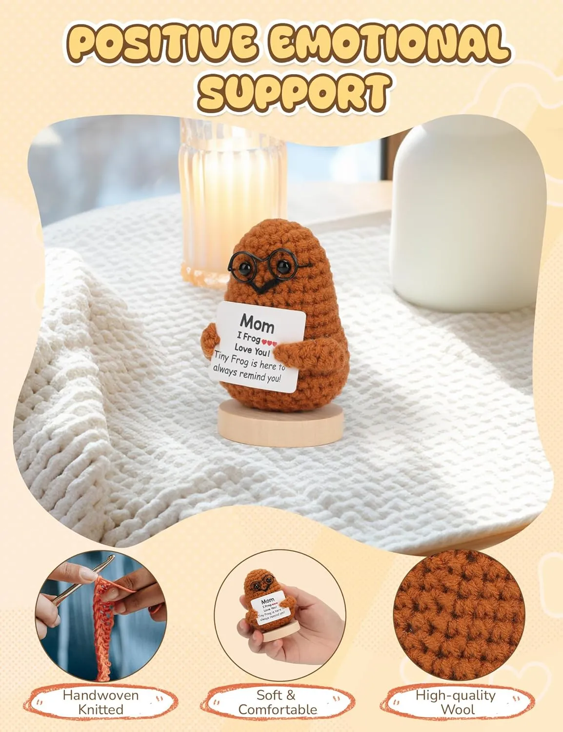 Birthday Gifts from Kids/Daughter/Son, Mothers Day - i Love You Mom Gifts-for Mom, Emotional Support-Nuggets-Positive-Potato, Funny convene Encouraging Pickle, Mini Cute Knitted Crochet Plush Dolls, Handmade 