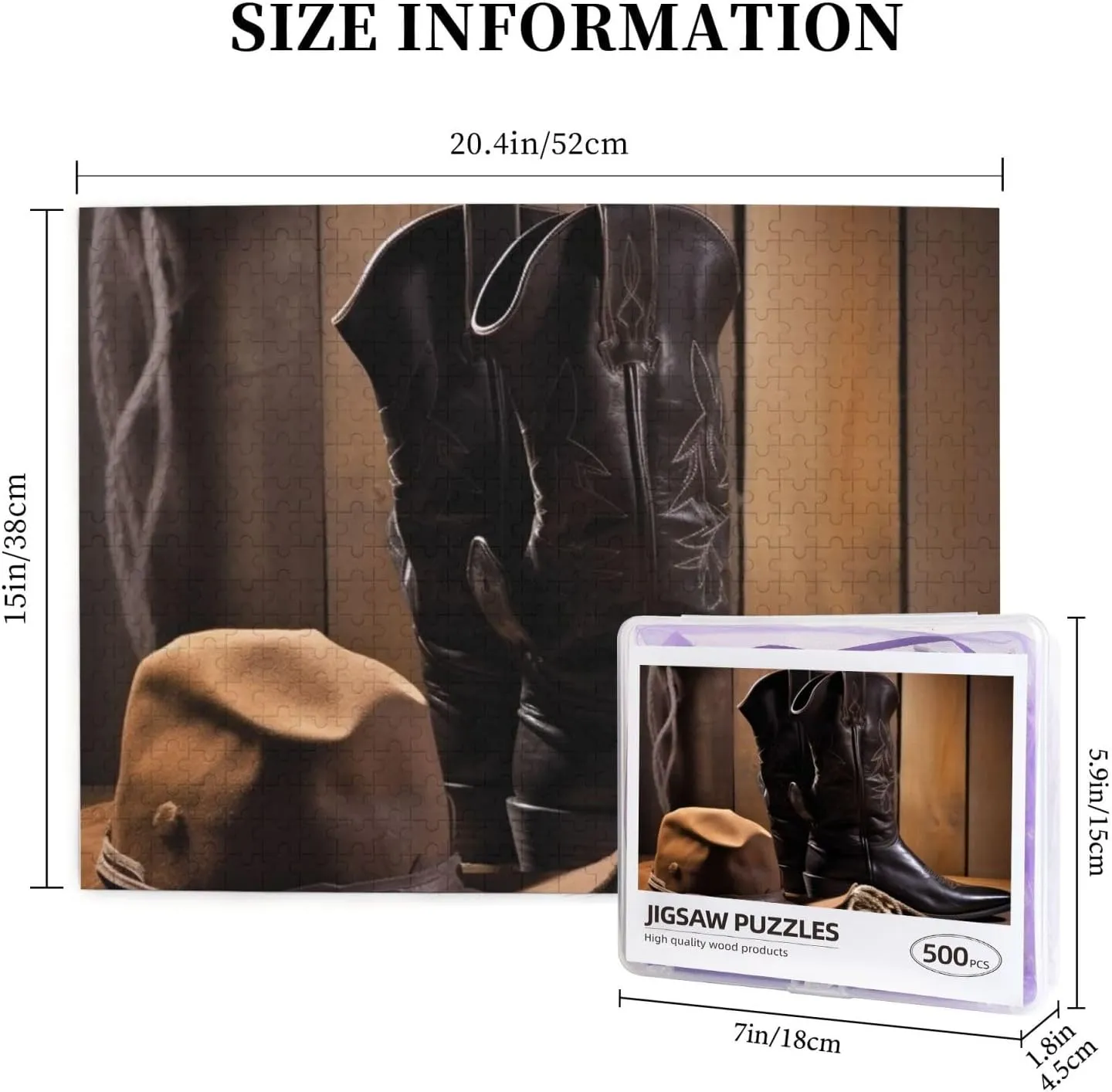 Black Hat Western Boots senator lineage wedge-shaped Wooden Puzzle Personalized Custom Wood Puzzles for Family Picturepuzzle Finished Size 20.4"x15 500 Piece Jigsaw Puzzle for Adults Challenging Puzzles for Game Nights Cowboy 