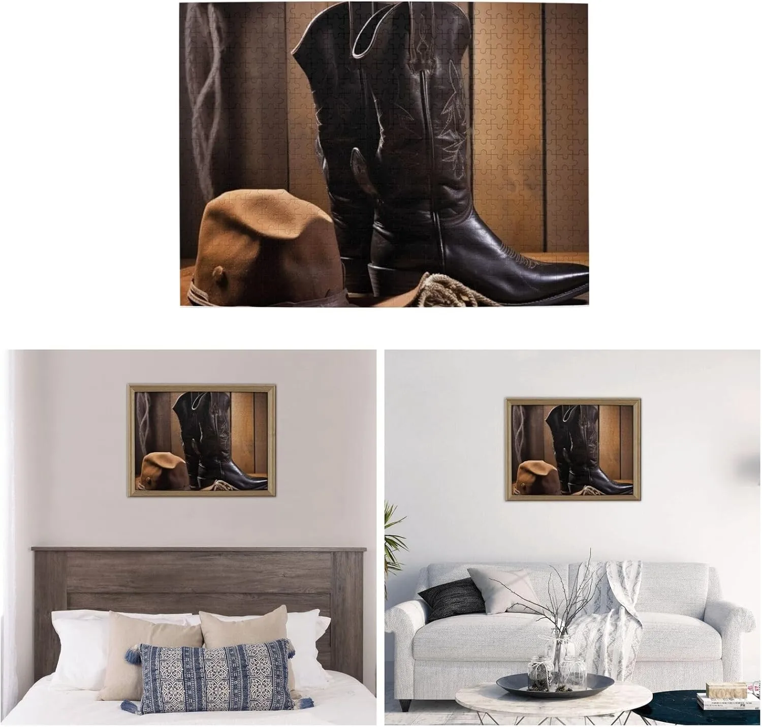 Black Hat Western Boots senator lineage wedge-shaped Wooden Puzzle Personalized Custom Wood Puzzles for Family Picturepuzzle Finished Size 20.4"x15 500 Piece Jigsaw Puzzle for Adults Challenging Puzzles for Game Nights Cowboy 