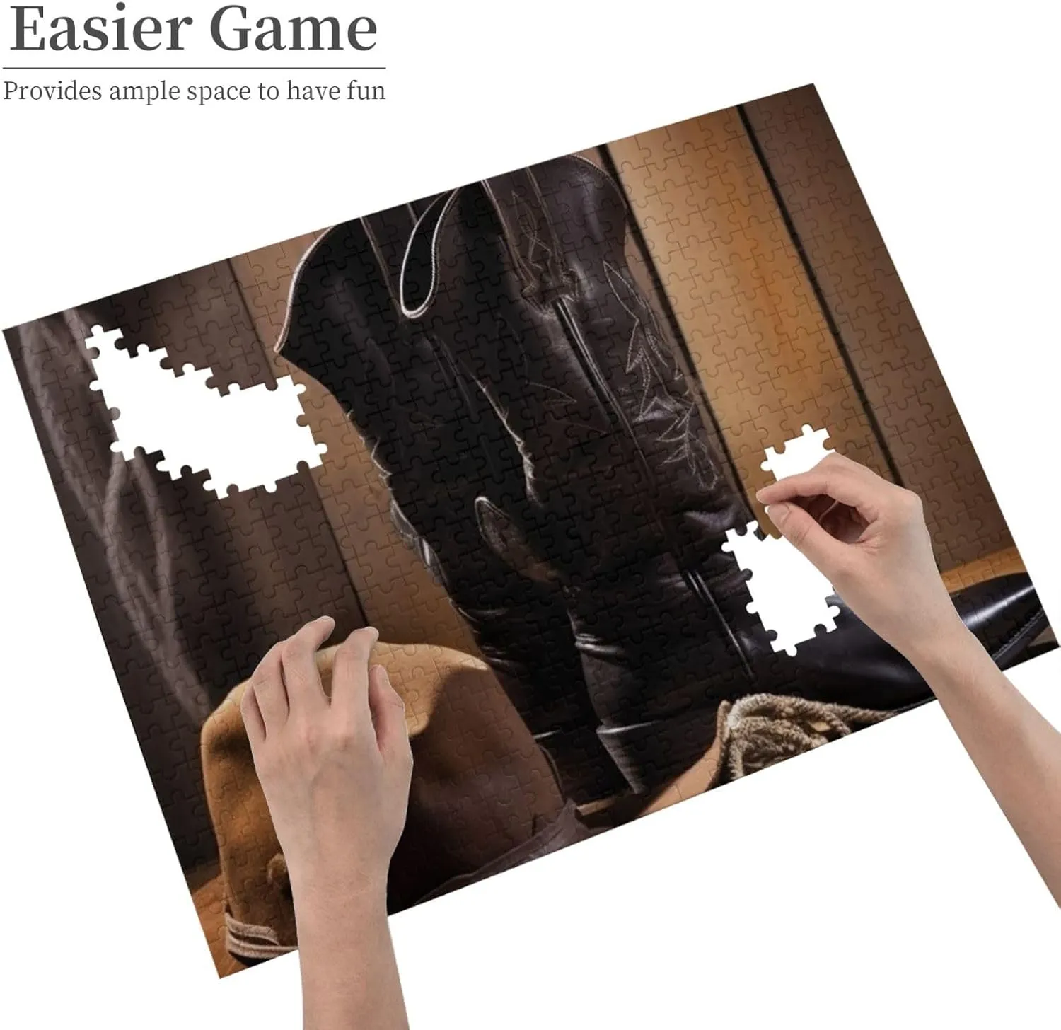 Black Hat Western Boots senator lineage wedge-shaped Wooden Puzzle Personalized Custom Wood Puzzles for Family Picturepuzzle Finished Size 20.4"x15 500 Piece Jigsaw Puzzle for Adults Challenging Puzzles for Game Nights Cowboy 