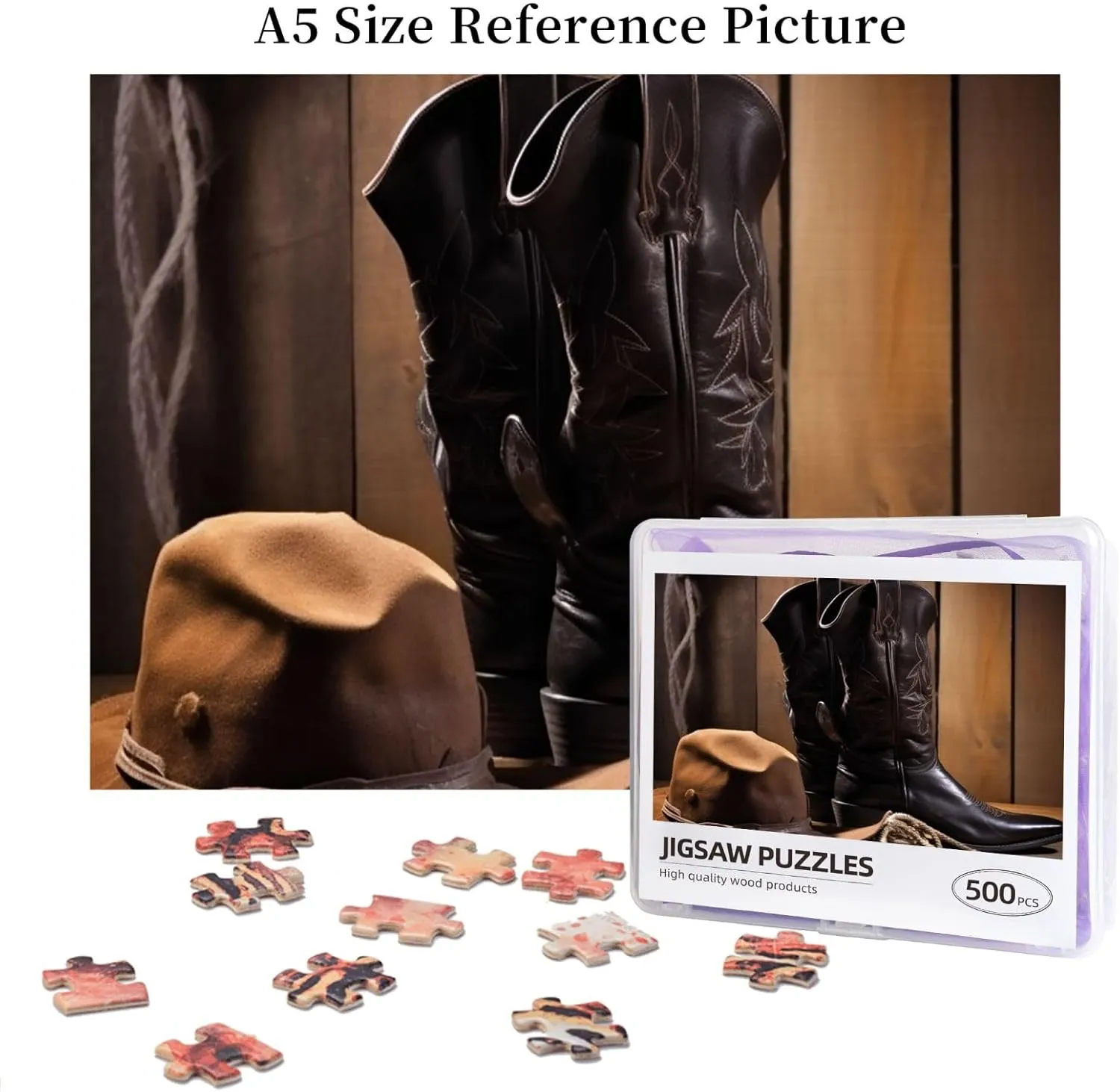 Black Hat Western Boots senator lineage wedge-shaped Wooden Puzzle Personalized Custom Wood Puzzles for Family Picturepuzzle Finished Size 20.4"x15 500 Piece Jigsaw Puzzle for Adults Challenging Puzzles for Game Nights Cowboy 