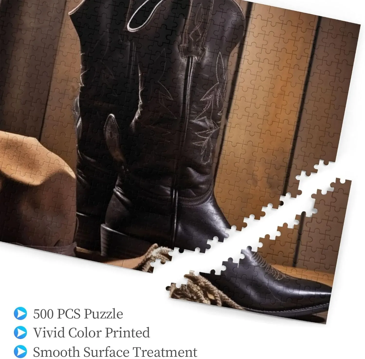 Black Hat Western Boots senator lineage wedge-shaped Wooden Puzzle Personalized Custom Wood Puzzles for Family Picturepuzzle Finished Size 20.4"x15 500 Piece Jigsaw Puzzle for Adults Challenging Puzzles for Game Nights Cowboy 