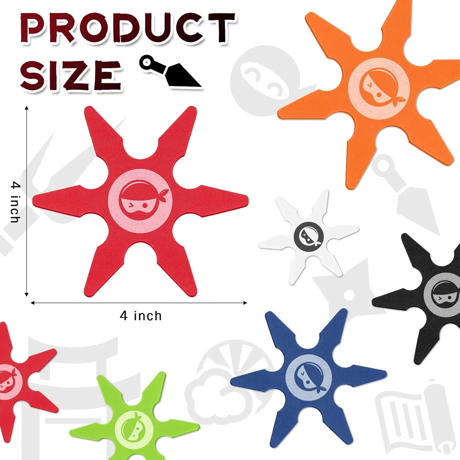 Blue, Black, Green) Chivao Ninja Foam Star Toys Small Throwing Foam Stars Throwing Toys Ninja Party Favors for Birthday Party Costume absorption mistrust Accessory Halloween Cosplay, 4 Inch(48 Pcs,Gray, Orange, Red, 