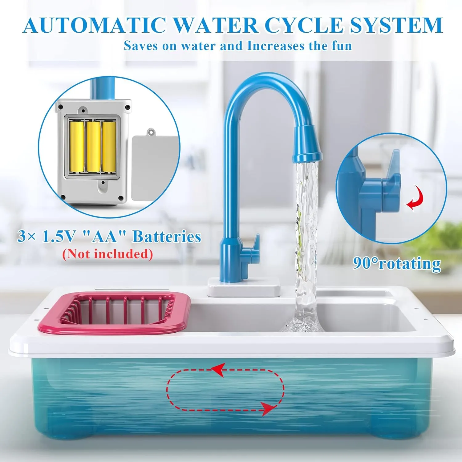 Blue Electric Dishwasher Playing Toy with Running Water, Play Food & Tableware Accessories, Kitchen Set Toys, Role Play Sink Set for Toddlers Kids disciple exploitation Boys Girls Play Kitchen Sink Toys, 