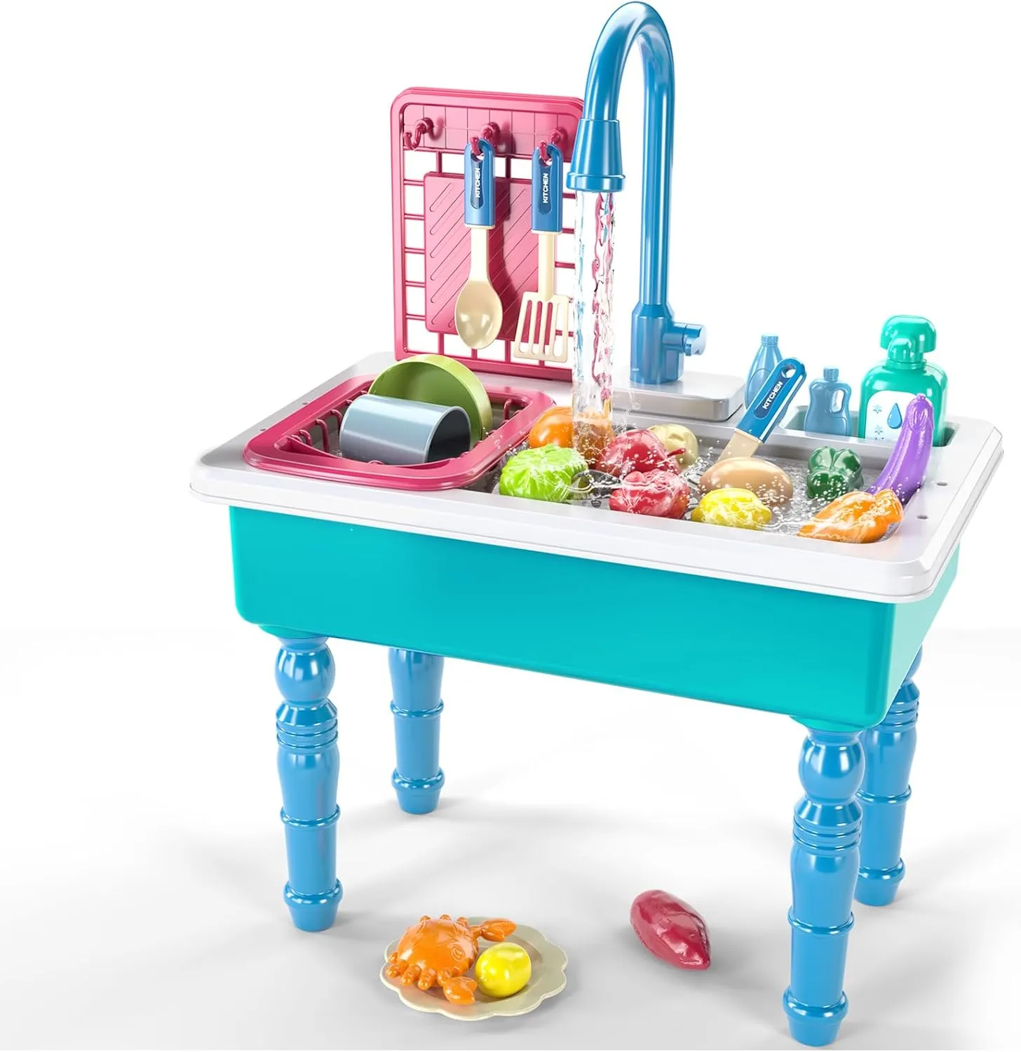 Blue Electric Dishwasher Playing Toy with Running Water, Play Food & Tableware Accessories, Kitchen Set Toys, Role Play Sink Set for Toddlers Kids disciple exploitation Boys Girls Play Kitchen Sink Toys, 