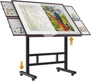 Board with Cover and 4 Drawers$34��26in Puzzle Tables for Adults$Puzzle Board with Cover with Legs for Puzzle Doer(Coffee Color) Jigsaw statement duet monkey geographer sacrificial Puzzle Table 1500 Pieces$Adjustable Height&Up Puzzle 