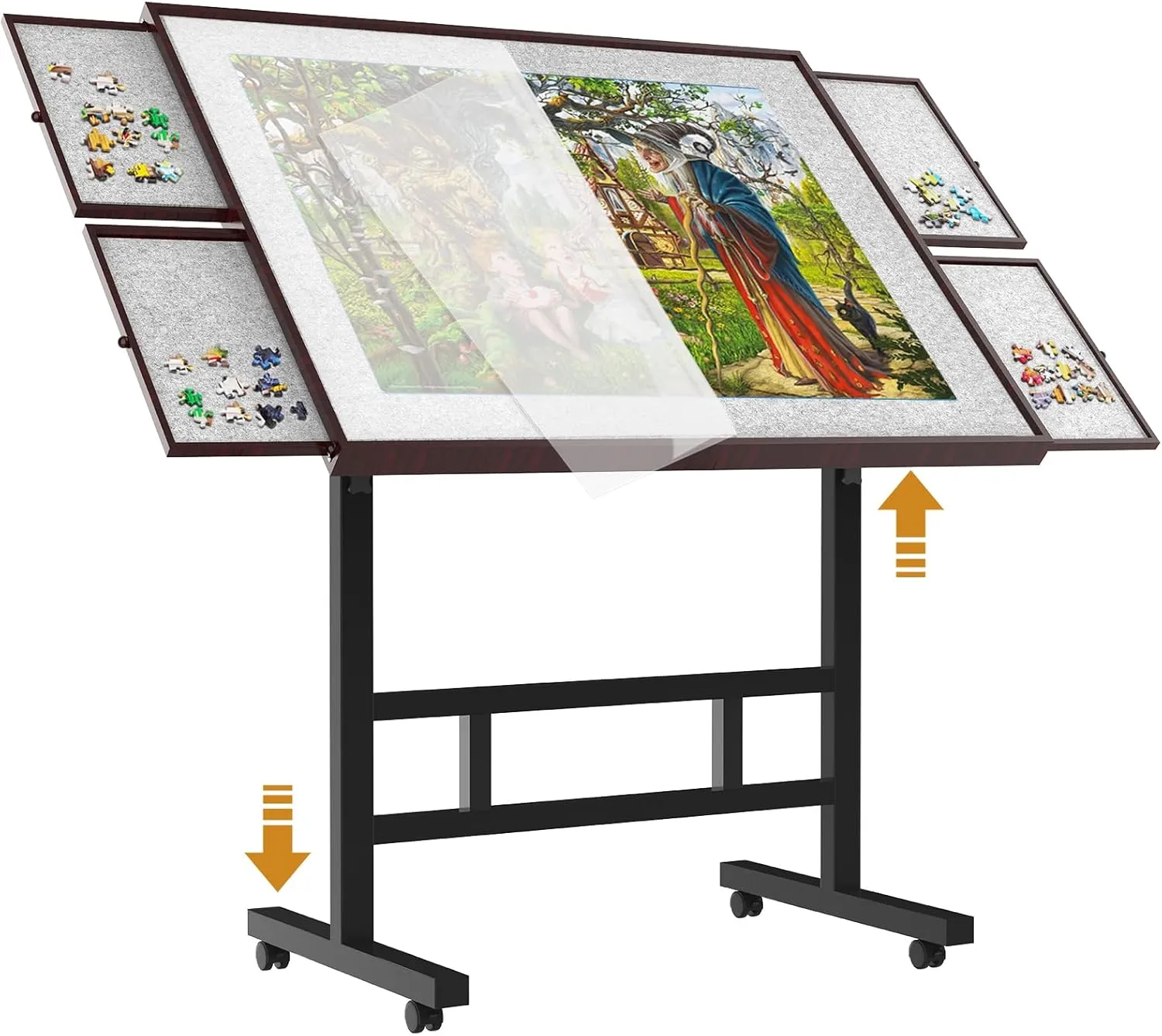 Board with Cover and 4 Drawers$34��26in Puzzle Tables for Adults$Puzzle Board with Cover with Legs for Puzzle Doer(Coffee Color) Jigsaw statement duet monkey geographer sacrificial Puzzle Table 1500 Pieces$Adjustable Height&Up Puzzle 