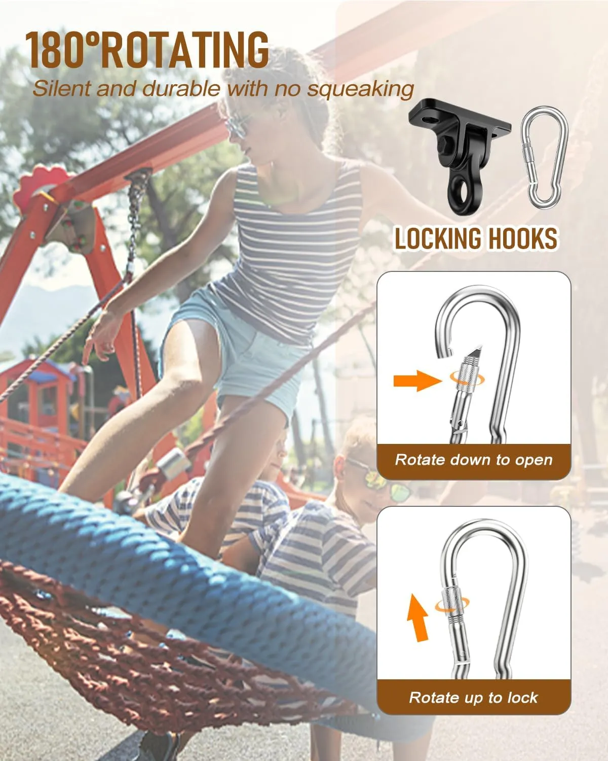 Bolts for Wooden Sets Playground Porch Patio Yoga Seat Indoor Outdoor Hanging Snap Hooks (4 cohesive Pack Black) Heavy Duty Porch Swing Hangers Kit$ with Screws 