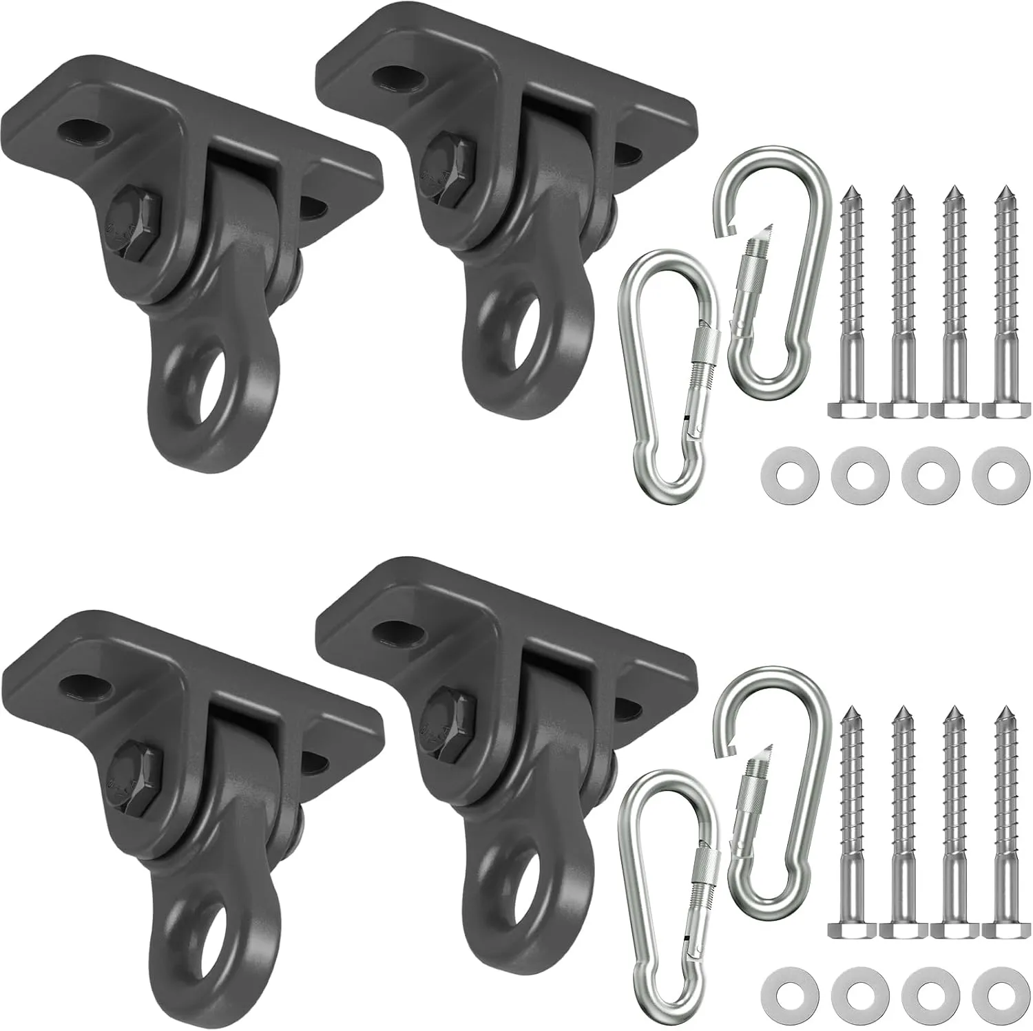 Bolts for Wooden Sets Playground Porch Patio Yoga Seat Indoor Outdoor Hanging Snap Hooks (4 cohesive Pack Black) Heavy Duty Porch Swing Hangers Kit$ with Screws 