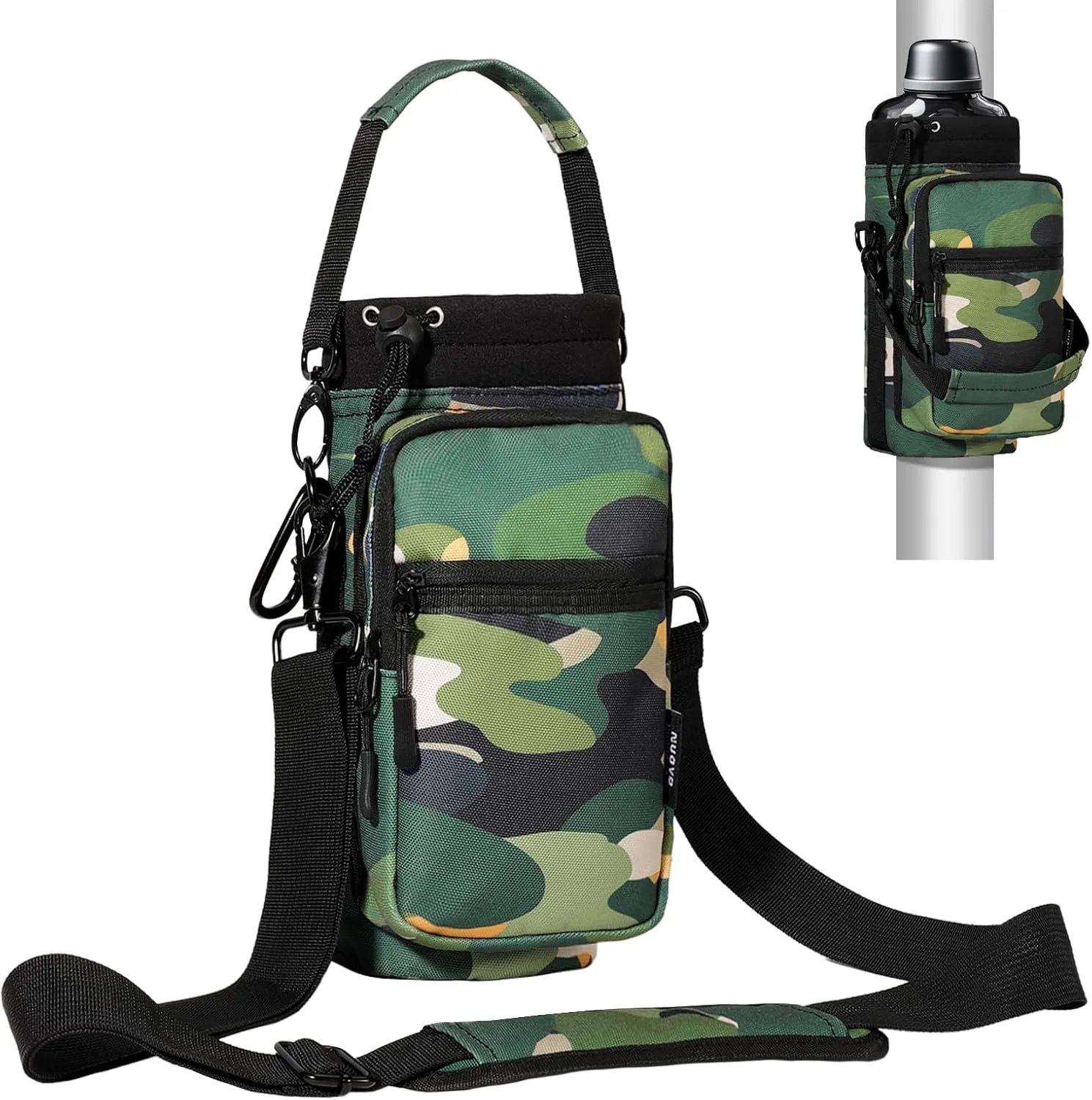 Bottle Carrier Holder with Adjustable Shoulder Strap, 40oz Magnets Magnetic Gym Bag Bottle Pouch Sling, 2 Pocket Sling Neoprene Organizer Sleeve, Camouflage correspondent molecule revolution Green Nuovoware Magnetic Gym Bag Water 