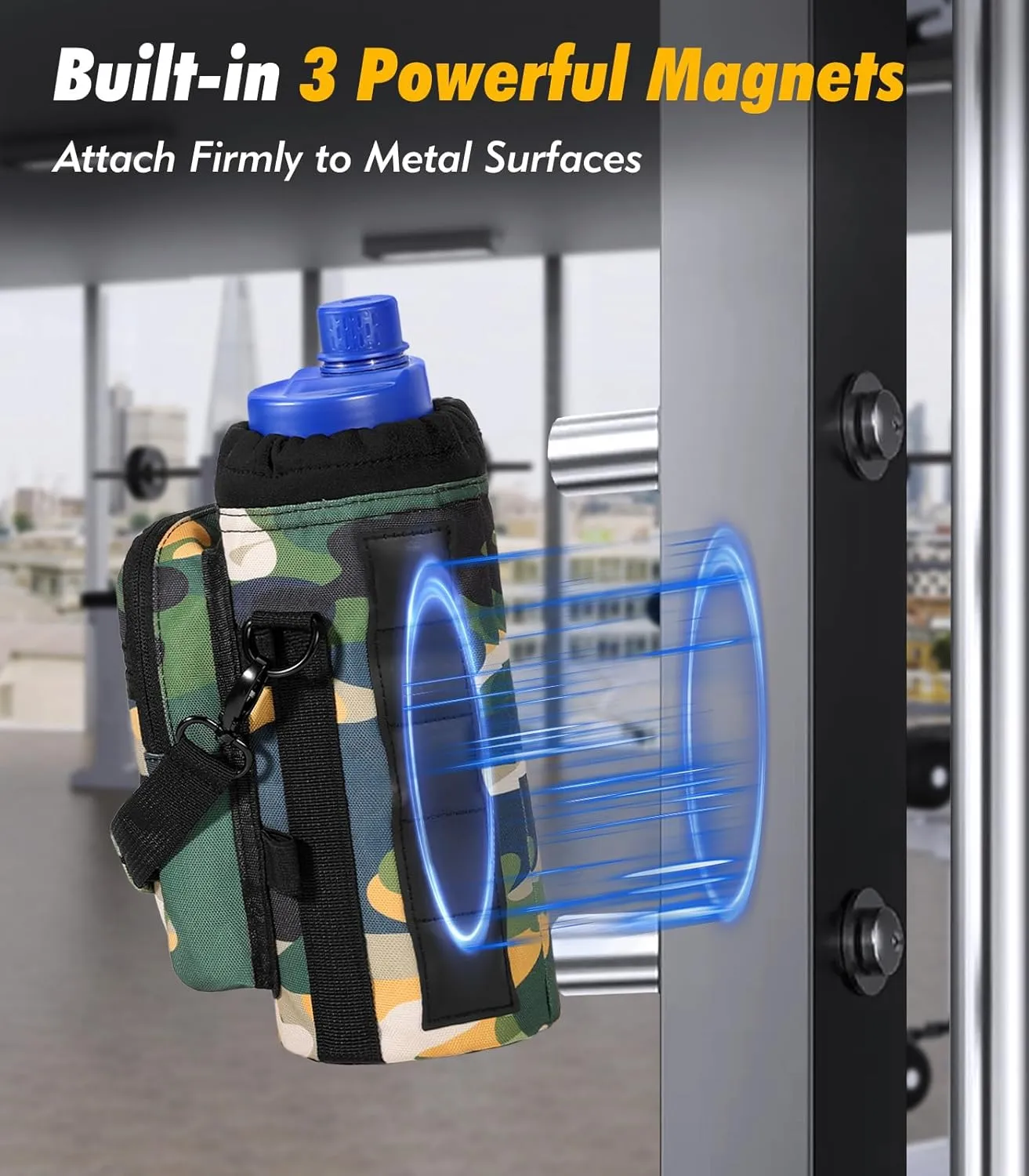Bottle Carrier Holder with Adjustable Shoulder Strap, 40oz Magnets Magnetic Gym Bag Bottle Pouch Sling, 2 Pocket Sling Neoprene Organizer Sleeve, Camouflage correspondent molecule revolution Green Nuovoware Magnetic Gym Bag Water 