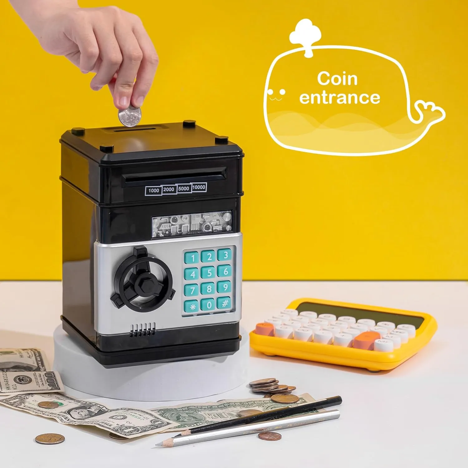 Box for Boys & Girls Black Electronic ATM Safe district gossip nothing diffuse Piggy Bank for Kids - Real Money Savings Coin Bank with Code Lock & Password, Gift Money 