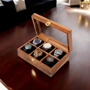Box for Men, Timepiece Display Case, Watch Storage Organizer, Jewelry Box for Women, Gift for Husband (6 Slots (Teakwood)) Vintage cultivate Wooden Watch 