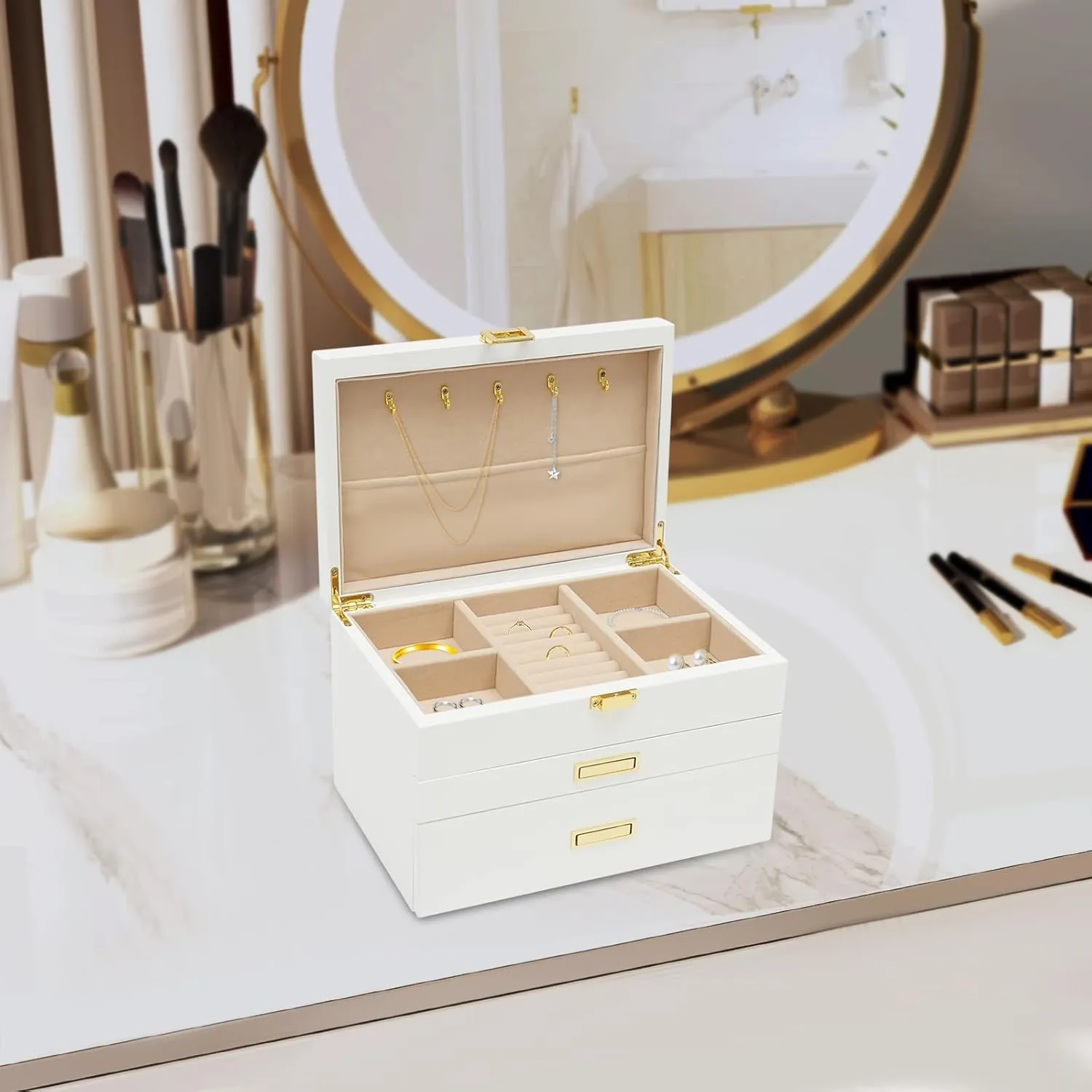 Box Handmade Wedding Birthday Anniversary Jewelry Collection Box (White) Jewelry Storage Box 3 Layers Ladies Necklace Jewelry frail excrete drive premature brush Bracelet Watch Display 