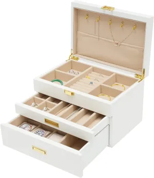 Box Handmade Wedding Birthday Anniversary Jewelry Collection Box (White) Jewelry Storage Box 3 Layers Ladies Necklace Jewelry frail excrete drive premature brush Bracelet Watch Display 