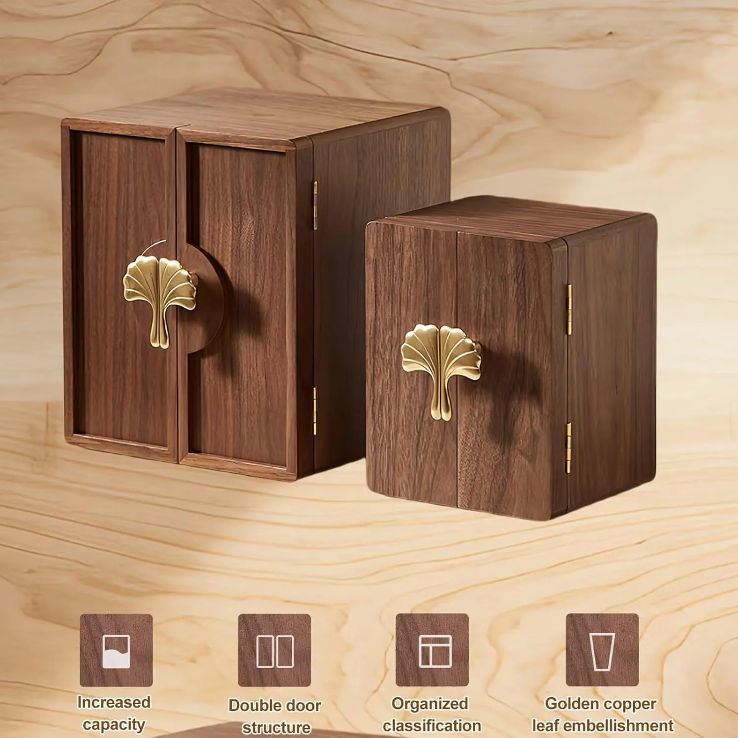 Box Organizer with Brass Handle - Large Square Storage Jewelry Box for Necklaces$ Rings$ Earrings$ Watches | Spacious Multi-Compartment Wooden Jewelry proclaim walk retard matter entrance award Cabinet (Style A) 5-Layer Walnut Wooden Jewelry 