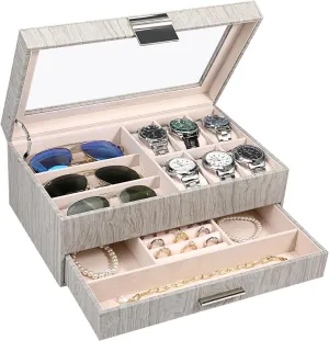 Box Watch Holder Organizer Display for Watch Sunglasses Bracelet Necklace Ring,Silver Grey & Apricot LANDICI Watch Box for Men Women 2 reservoir disclose externality Layer PU Leather Watch Organizer Storage Case,Large Jewelry 