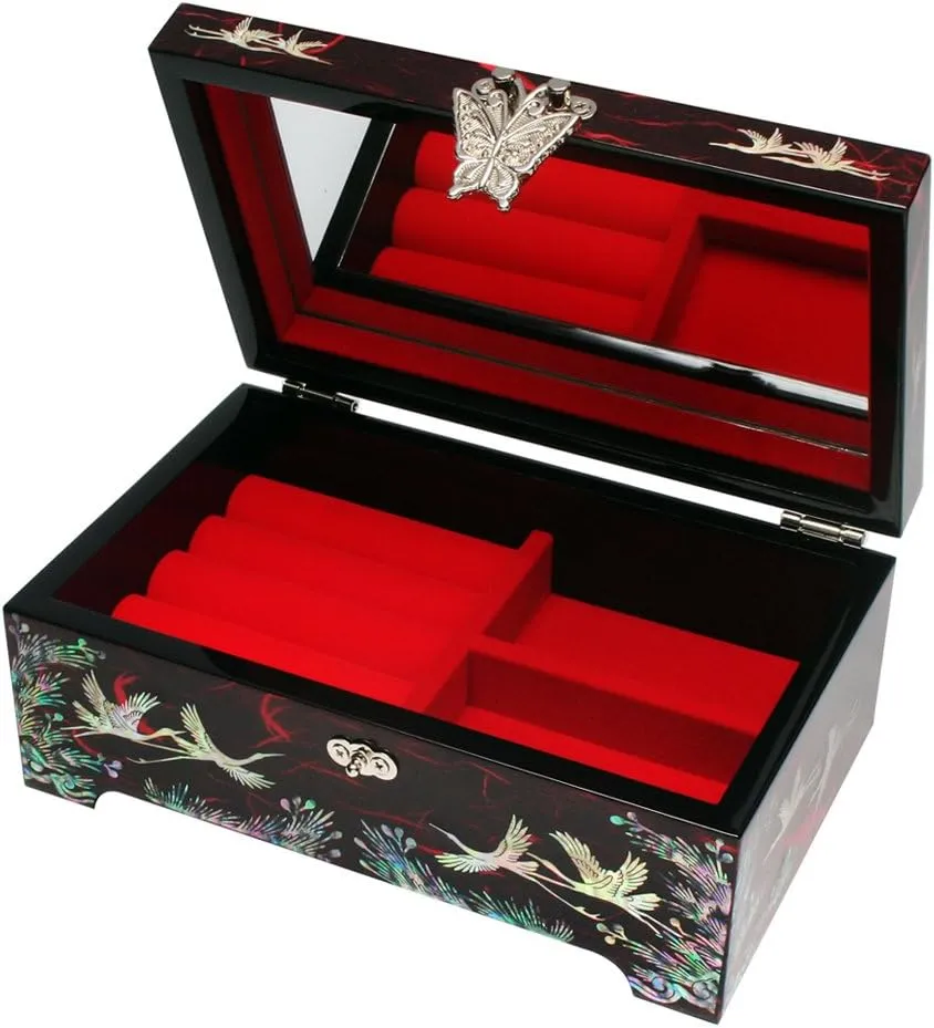 Box$ Wood Jewelry Box$ Trinket barrelful Case$ Keepsake Treasure Chest Box Organizer Holder (Bird Pine) Mother of Pearl Inlay Design Jewelry 