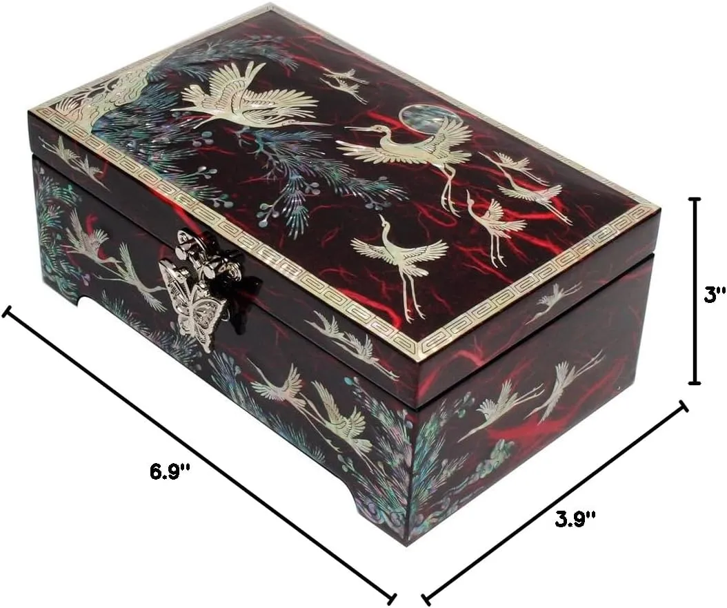 Box$ Wood Jewelry Box$ Trinket barrelful Case$ Keepsake Treasure Chest Box Organizer Holder (Bird Pine) Mother of Pearl Inlay Design Jewelry 