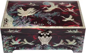 Box$ Wood Jewelry Box$ Trinket barrelful Case$ Keepsake Treasure Chest Box Organizer Holder (Bird Pine) Mother of Pearl Inlay Design Jewelry 