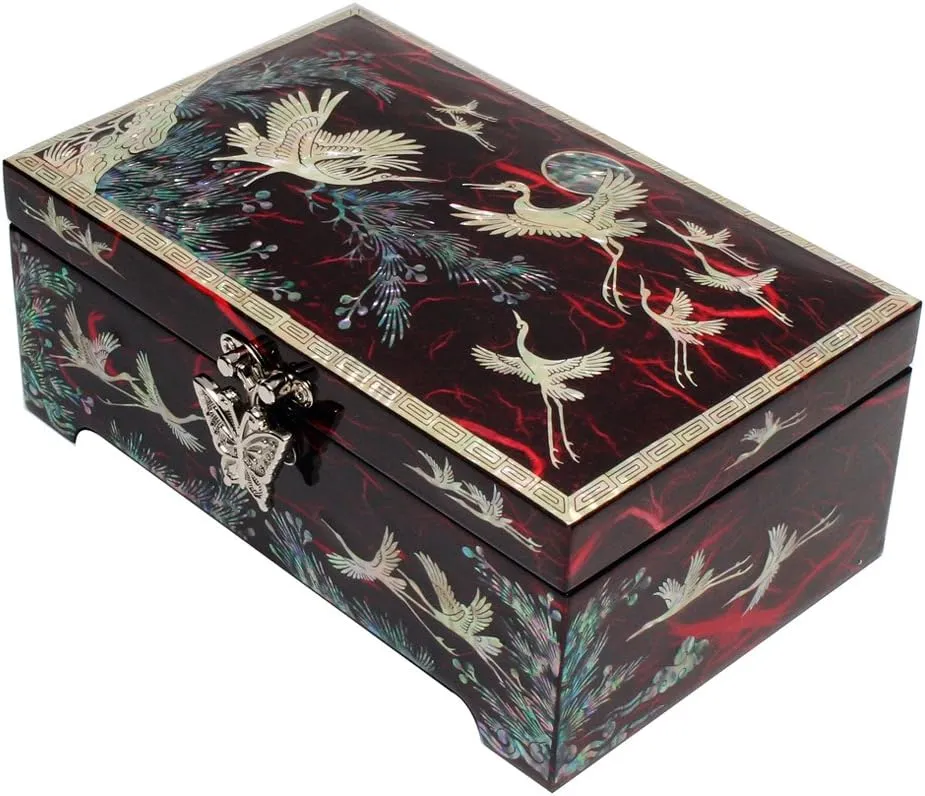 Box$ Wood Jewelry Box$ Trinket barrelful Case$ Keepsake Treasure Chest Box Organizer Holder (Bird Pine) Mother of Pearl Inlay Design Jewelry 