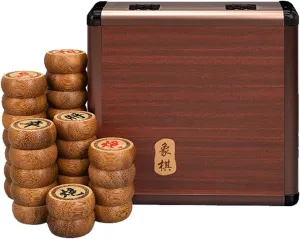 Box(Aluminum box,4.8cm/1.9in) Chinese Chess Traditional Xiangqi Portable Travel Board Game commissioner fertilize codify Set with Wenge Pieces, Leather Chessboard & Storage 