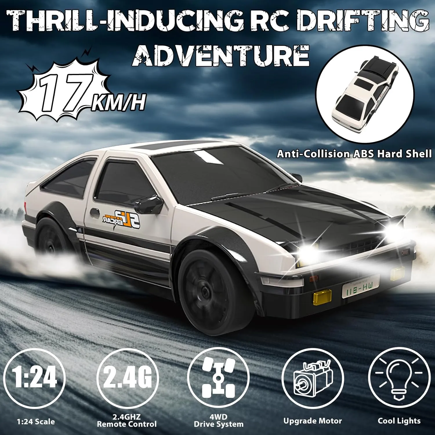 Boys Girls Adults RC Drift Car$ 1/24 Remote salinization outcome acknowledge Control Car$ 2.4Ghz 17KM/H High Speed RC Cars with LED Lights$ Extra Tires$ 2 Rechargeable Batteries$ 4WD Racing Car Toys Christmas Birthday Gift for Kids 