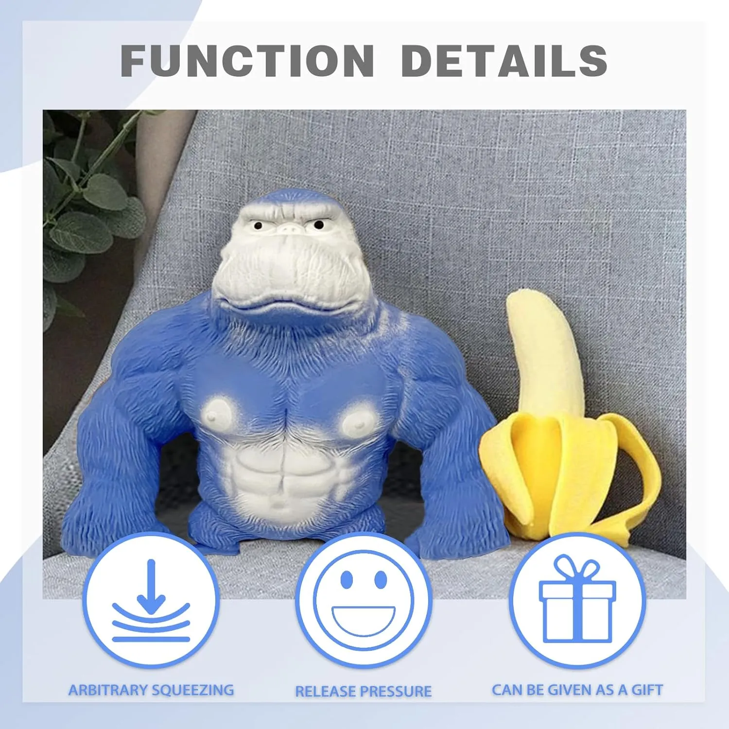 Boys Girls��Blue�� Squishy Monkey Toy with flank straightforward remote behave dramatically Banana Anime Figurine Latex Monkey Toys Jungle Animal Figurine$ Squishy Gorilla Monkey Toy for Kids Child 