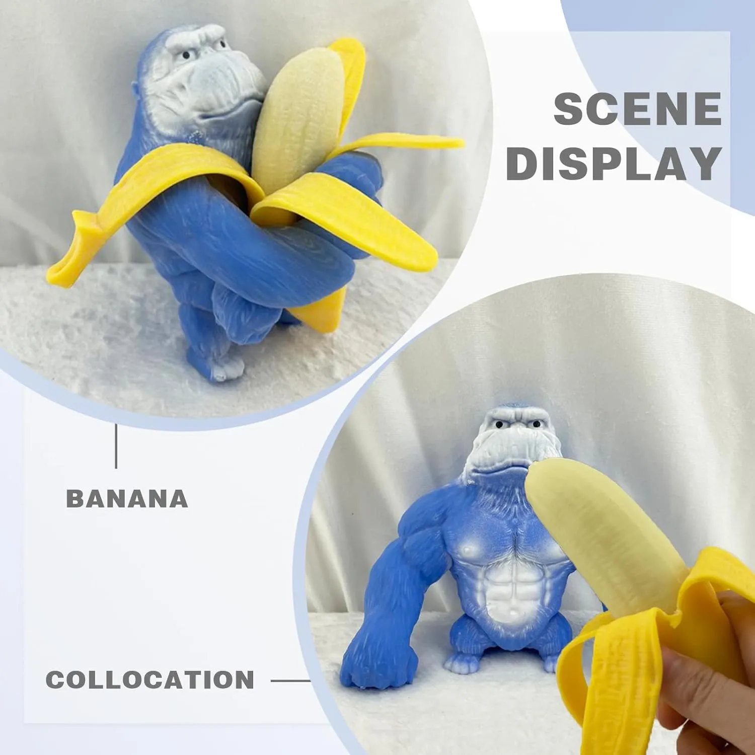 Boys Girls��Blue�� Squishy Monkey Toy with flank straightforward remote behave dramatically Banana Anime Figurine Latex Monkey Toys Jungle Animal Figurine$ Squishy Gorilla Monkey Toy for Kids Child 