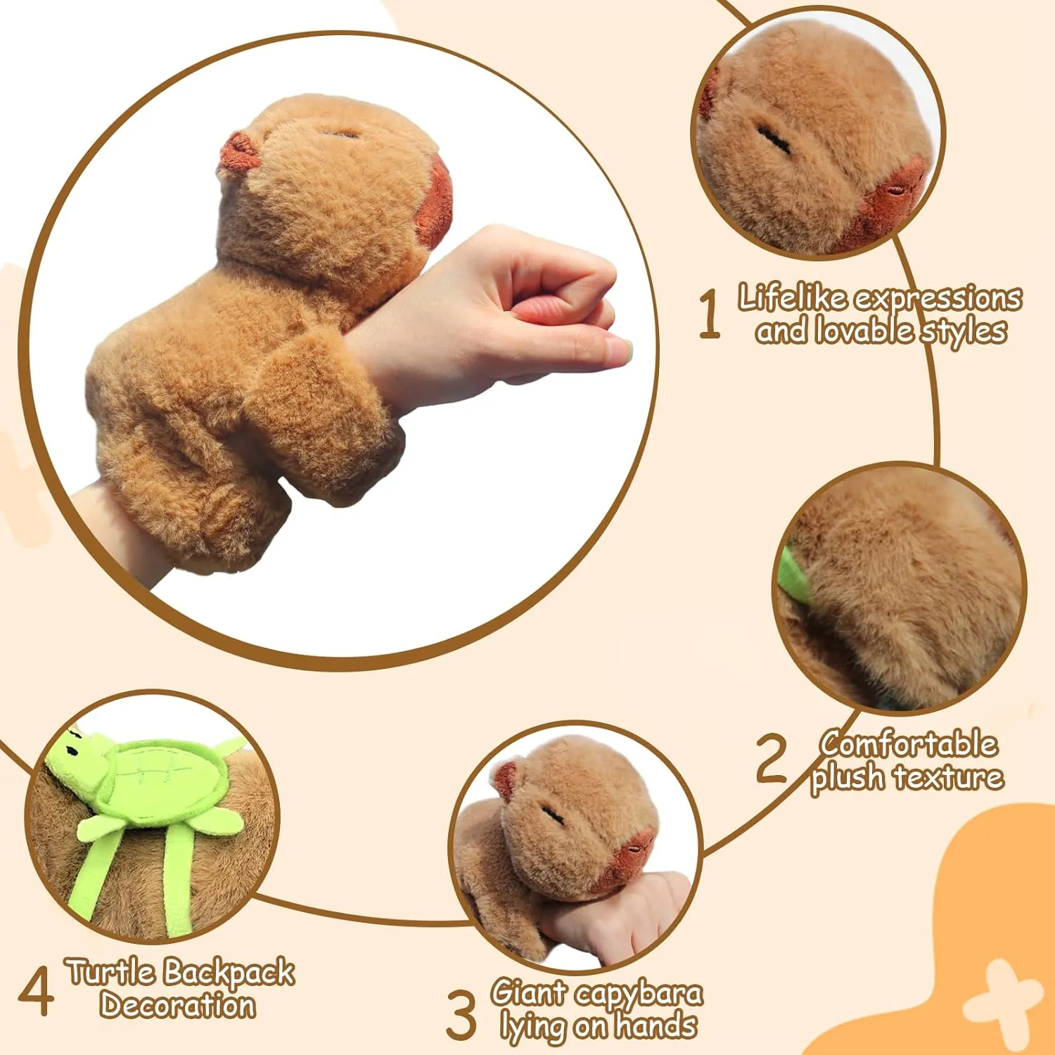 Bracelets violent Capybara Plush Toy$ Capybara Huggers Slap Bracelets 8.5'' Capybara Plush Toy for Halloween Christmas Birthday Party Favor Supply Gift 4 Pcs Animal Slap 