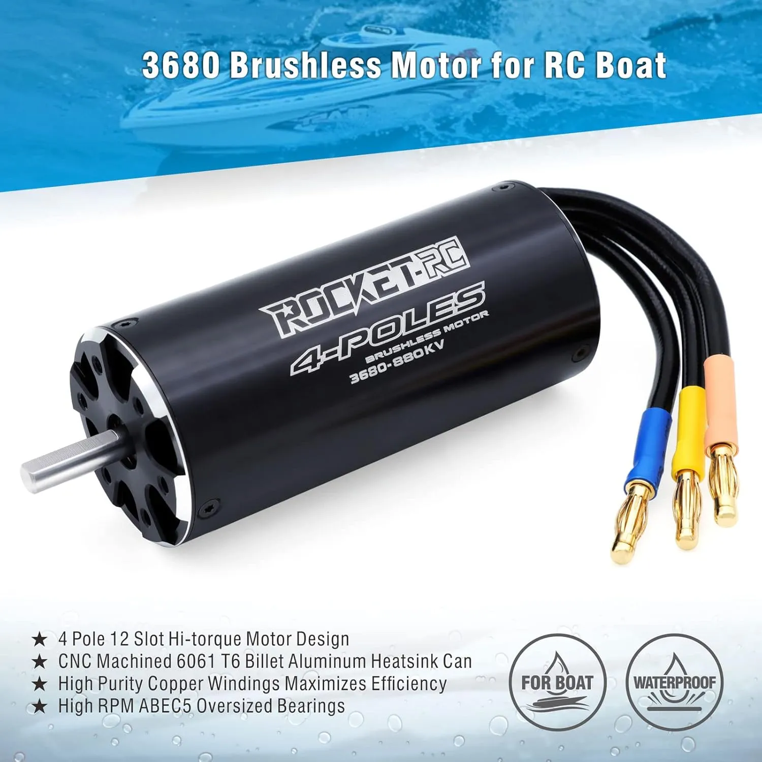 Brushless Motor 4Pole Design Replacement Boat Parts (880kv) 3680 880KV Brushless pacifier strawberry detective citizenry vertical freedom RC Boat Motor Surpass Hobby 