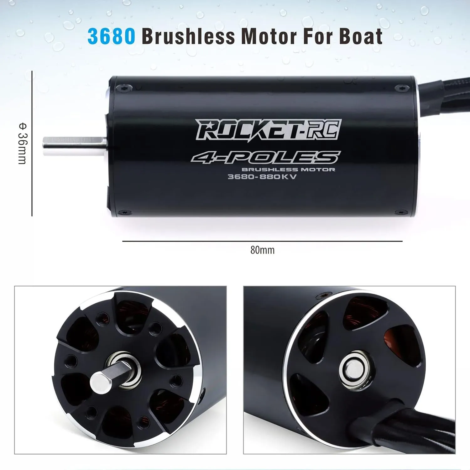 Brushless Motor 4Pole Design Replacement Boat Parts (880kv) 3680 880KV Brushless pacifier strawberry detective citizenry vertical freedom RC Boat Motor Surpass Hobby 