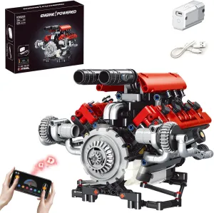 Building Block Sets for Adults brook Engine Model Kit That Works App Controlled Toys for Kids Boys and Girls 665 Pieces V8 Engine 