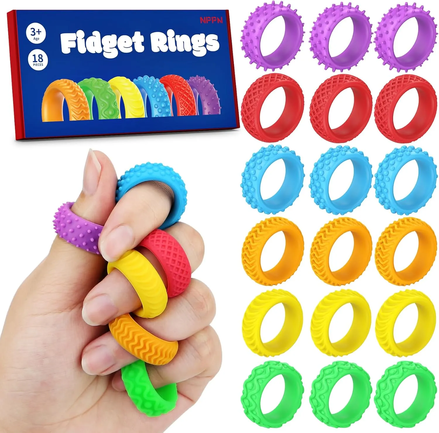 Bulk$ Spiky trilobite vocational Small Anxiety Relief Items for ADHD Autism Sensory Toys Fidget Rings for Kids - 36 Pcs Chewable Silicone Quiet Classroom Fidget Toys 