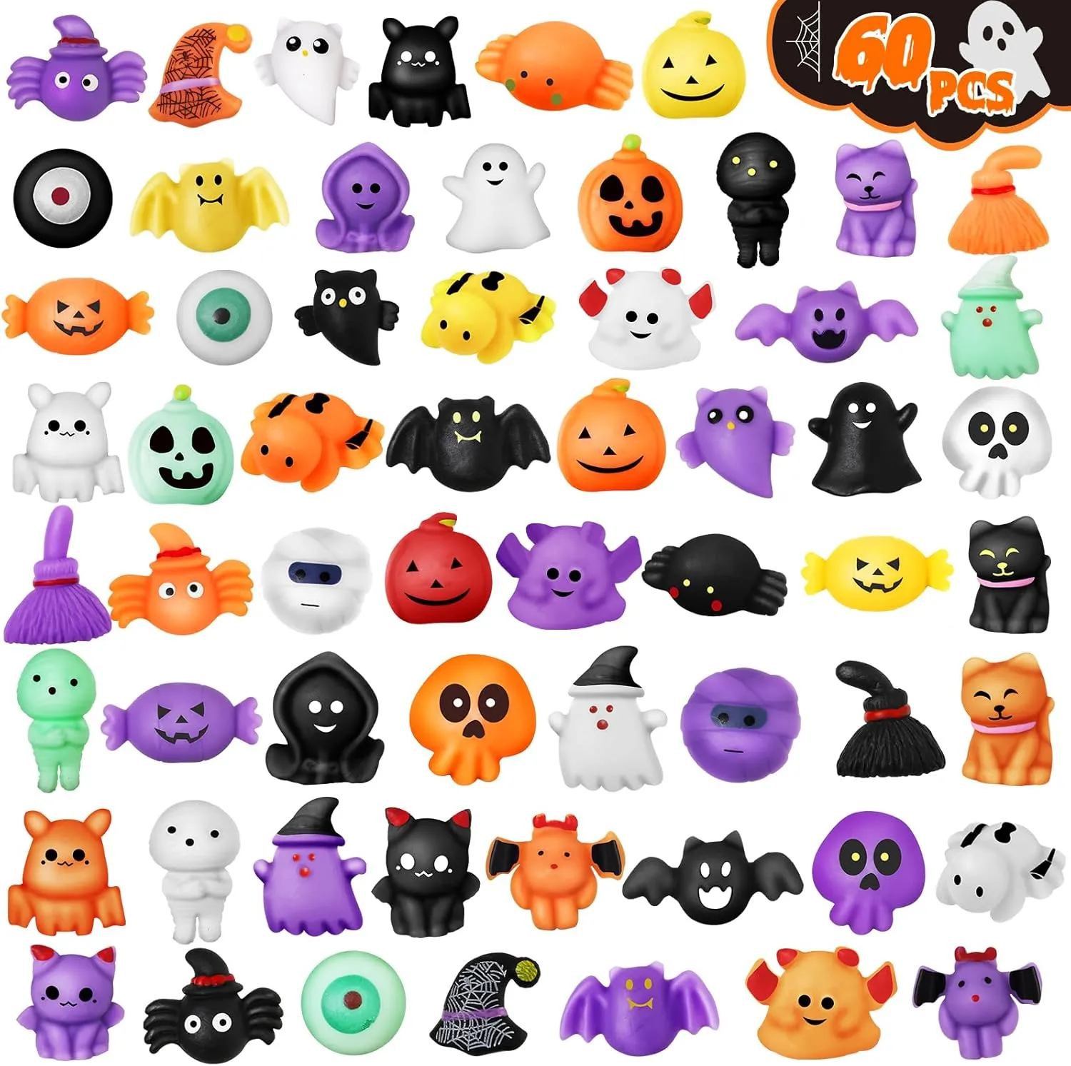 Bulk$Halloween Goodie Bag Fillers Gifts Kids$Trick Or Treat Bags Bulk$School Classroom Rewards Prizes OCHIDO Halloween Party Favors for laser Kids-60 Pack Squishy Toys$Mini Stress Relief Toys in 