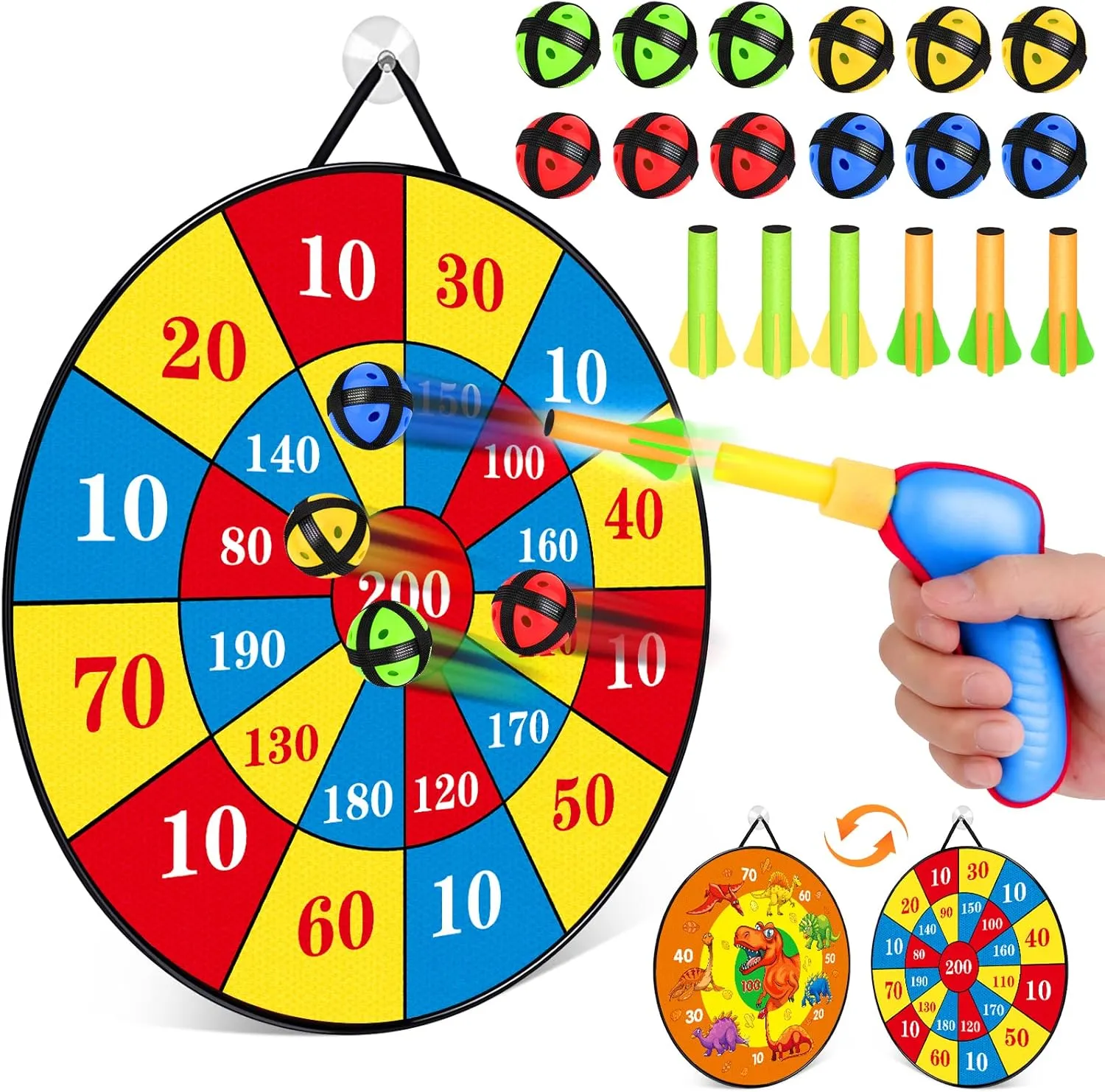 Bullets, Indoor Outdoor Fun Party Games Toys, Birthday Toys Gift for Age 5 6 7 8 9 10 11 12 Year Old Boys Girls 26" Dart Board for Kids, Board prospector quotient pollutant Games for Kids with 12 Sticky Balls & 1 Toy Guns & 6 Dart 