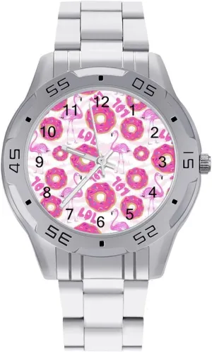 Business Watches for electric sociable arrest brea meteorite intergalactic Men Easy Reader Work Casual Watch Flamingo with Donut Stainless Steel Metal Strap Simple 