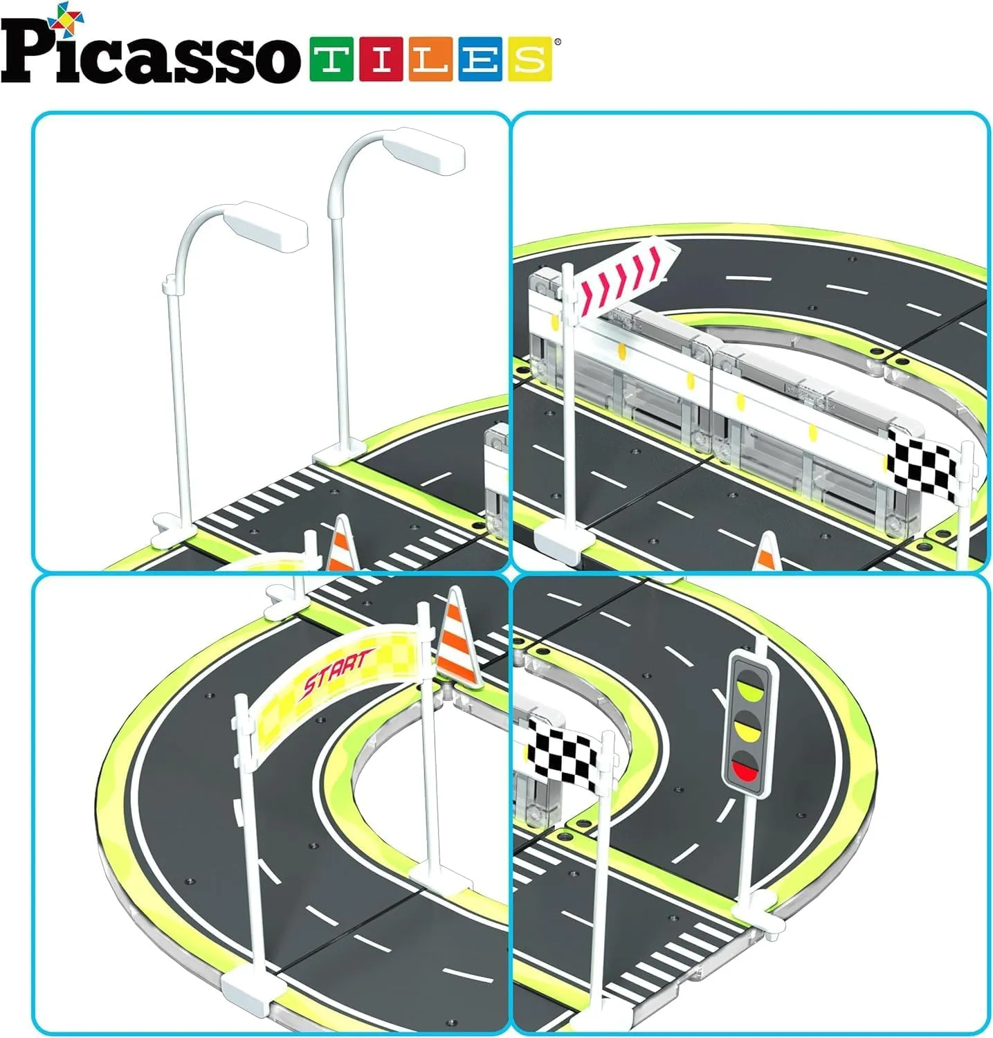cactus reorient Set Street Sign Traffic Kit Highway Road Race Track with Bumper Barricade Accessory Sticker Education Magnetic Tiles Kids Age 3  PTR03 PicassoTiles Magnet Tile Building Block Construction Toy 