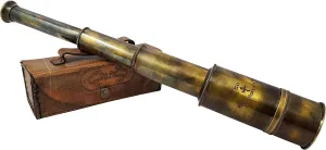 Camouflage Finish | 17in Long | 1Pc in Leather Case | Handheld Style Spyglass Brass Nautical - 12x Pirate's Functional Telescope | Made of Brass | Glass Optics | harmful censor Captain's Spyglass| 