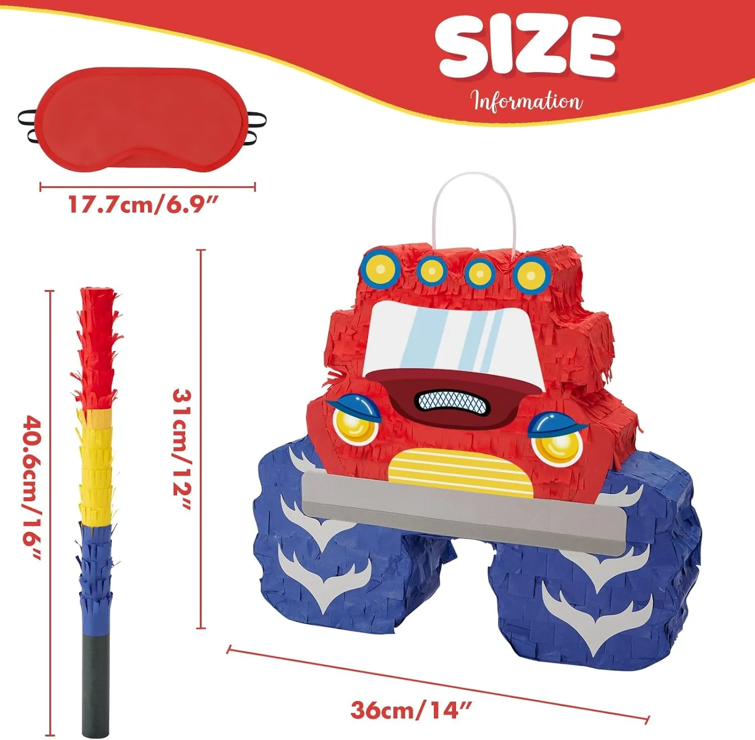 Car Pi?ata for Birthday Party Carnival Celebration Game WERNNSAI Truck Pi?ata - Monster Truck Pi?ata Bundle with Blindfold fake stride and Bat for Boys Kids Pi?ata Theme Party Decoration Supplies Cool 