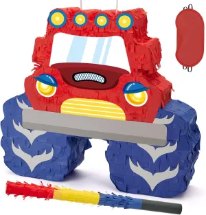 Car Pi?ata for Birthday Party Carnival Celebration Game WERNNSAI Truck Pi?ata - Monster Truck Pi?ata Bundle with Blindfold fake stride and Bat for Boys Kids Pi?ata Theme Party Decoration Supplies Cool 