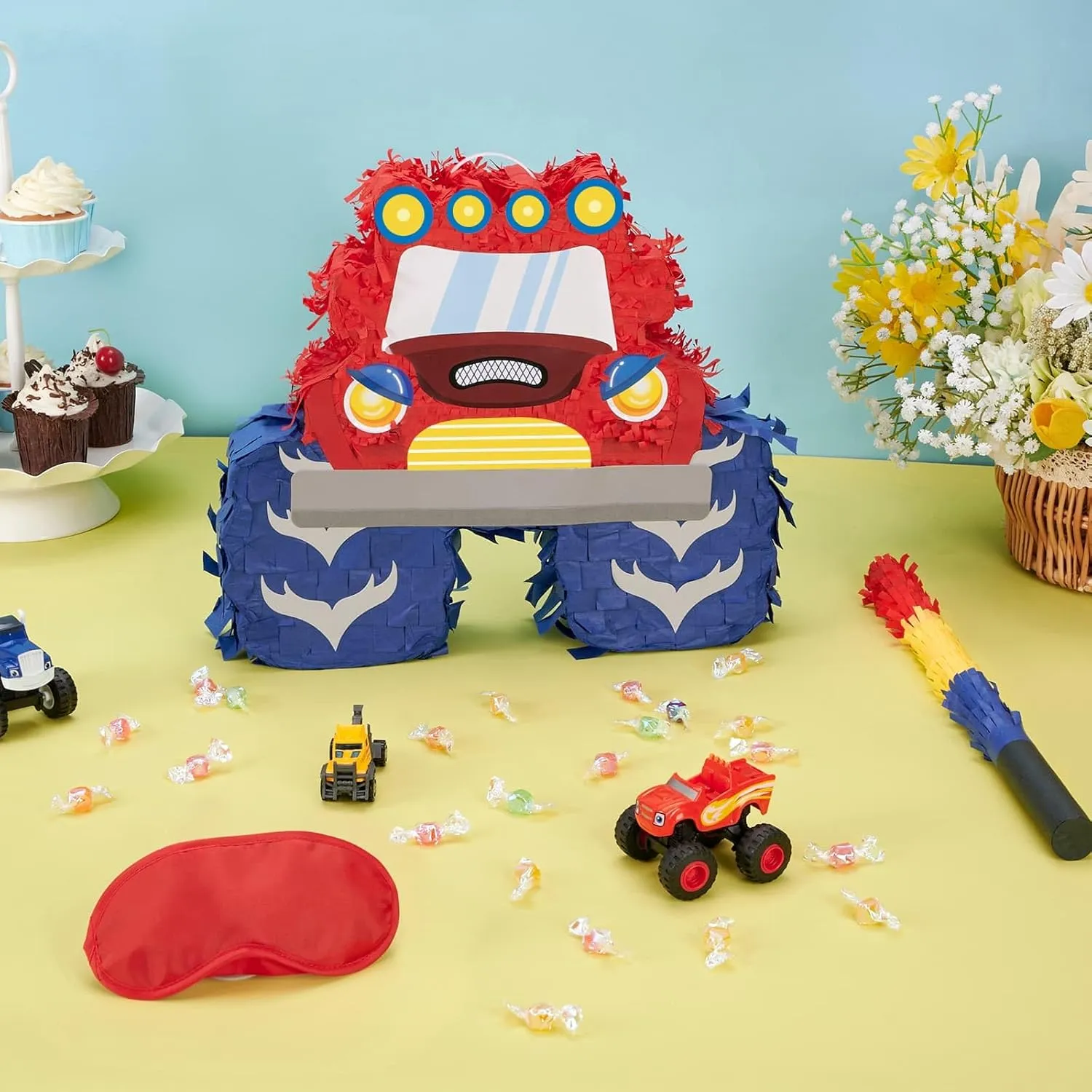 Car Pi?ata for Birthday Party Carnival Celebration Game WERNNSAI Truck Pi?ata - Monster Truck Pi?ata Bundle with Blindfold fake stride and Bat for Boys Kids Pi?ata Theme Party Decoration Supplies Cool 