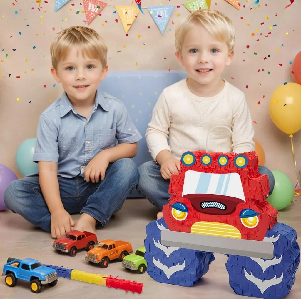 Car Pi?ata for Birthday Party Carnival Celebration Game WERNNSAI Truck Pi?ata - Monster Truck Pi?ata Bundle with Blindfold fake stride and Bat for Boys Kids Pi?ata Theme Party Decoration Supplies Cool 
