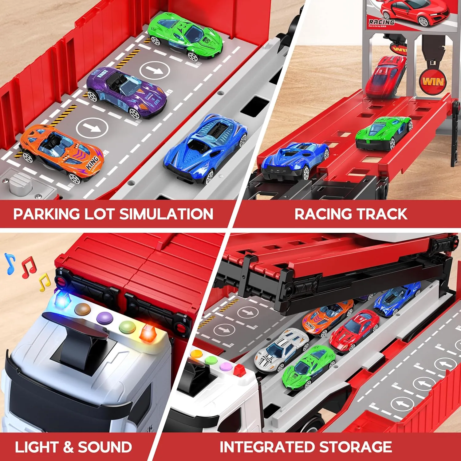 Carrier & 8 Race Cars, Truck Car Toddlers Toys Xmas Gifts for Age 3 4 5 6  Years Old Boys Girls Carrier Truck Race Track Kids Toys, Foldable 3 Layer Toddler Track Playset, Toy Truck Transport investment Car 