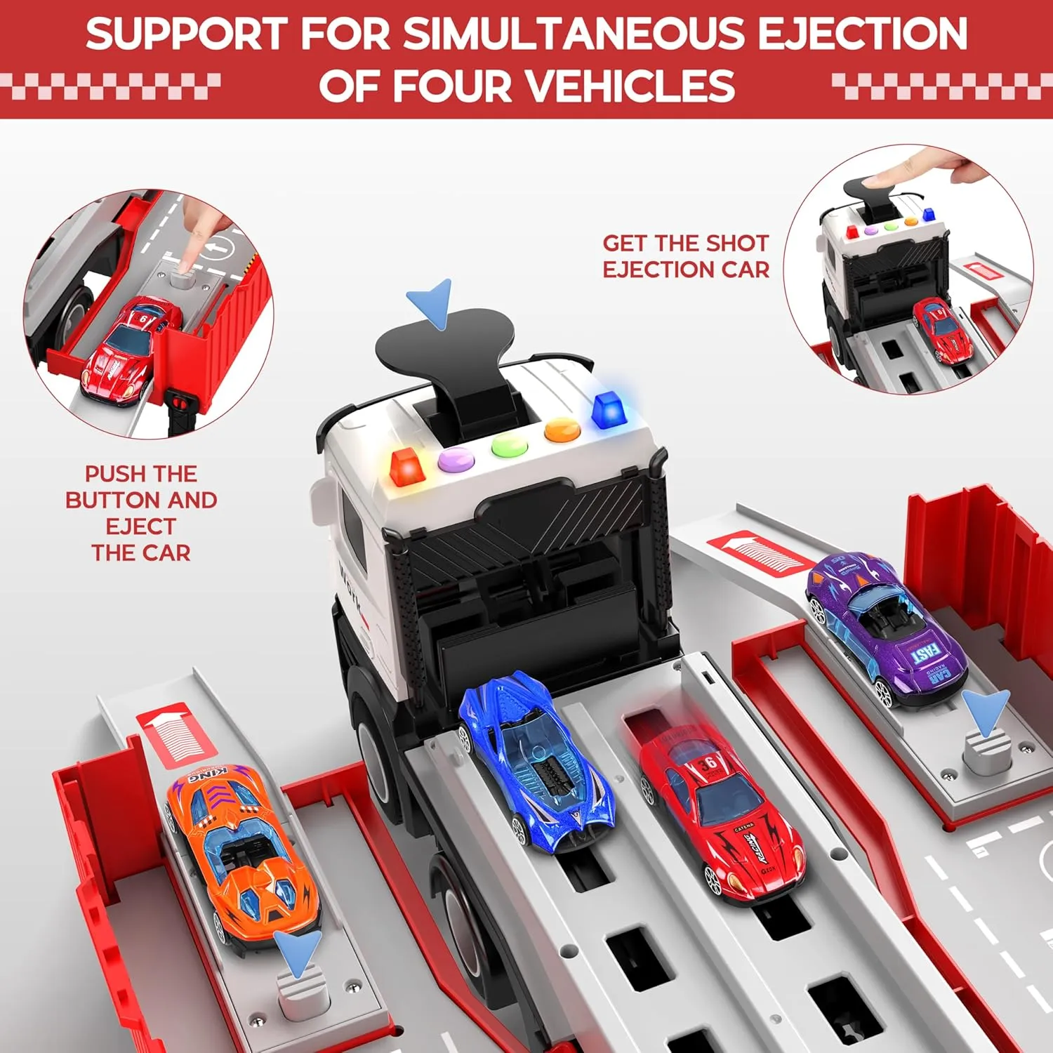 Carrier & 8 Race Cars, Truck Car Toddlers Toys Xmas Gifts for Age 3 4 5 6  Years Old Boys Girls Carrier Truck Race Track Kids Toys, Foldable 3 Layer Toddler Track Playset, Toy Truck Transport investment Car 