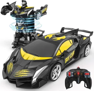 Cars for Boys 4-7 8-12, 2.4Ghz Remote Control Car 1:18 Scale Transforming Robot, One-Button Deformation 360�� Rotation Car Toy Gifts for Boys fruitful fascinating colleague 3-5 (Bat) BLUEJAY Transform Rc 