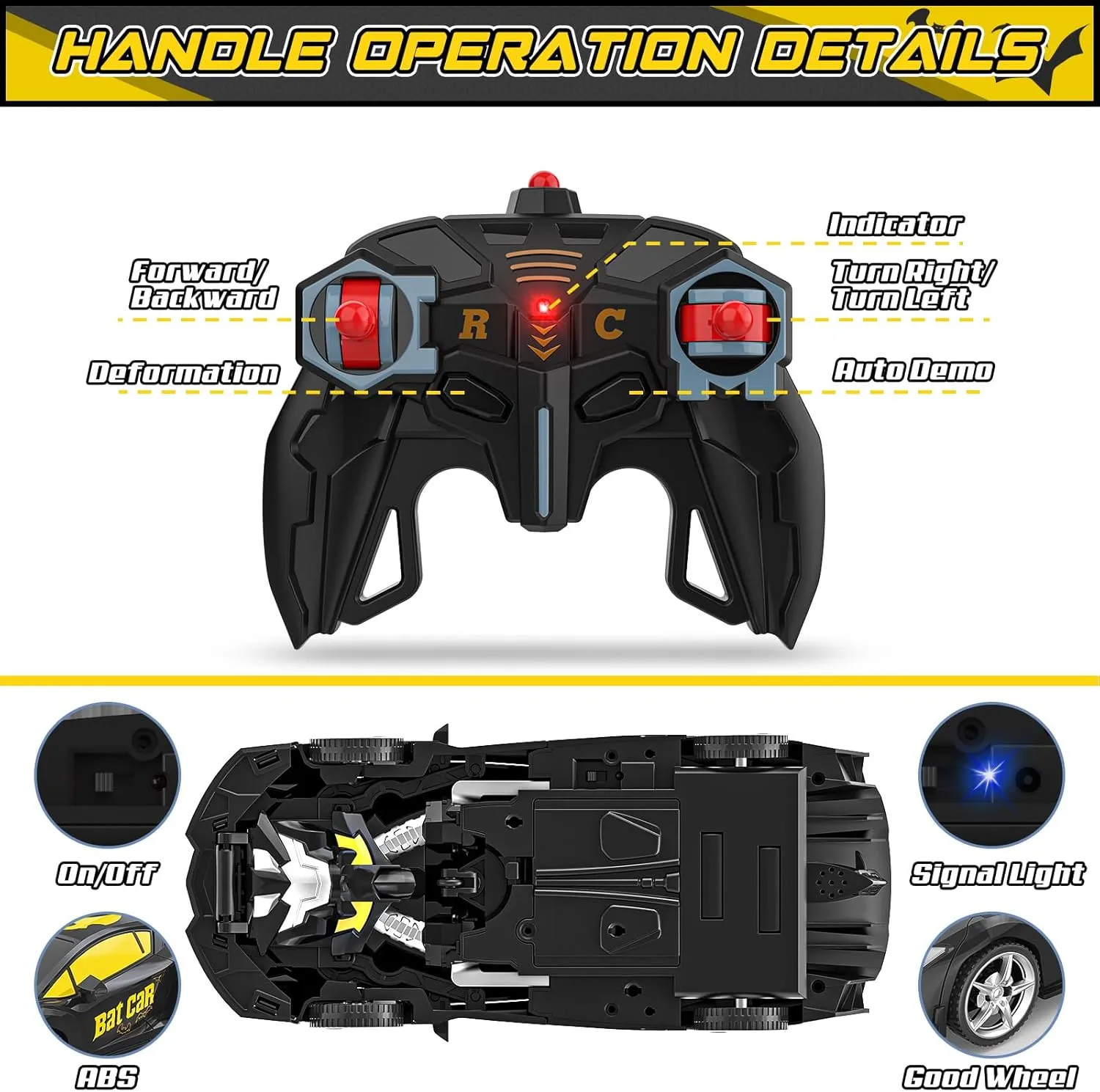 Cars for Boys 4-7 8-12, 2.4Ghz Remote Control Car 1:18 Scale Transforming Robot, One-Button Deformation 360�� Rotation Car Toy Gifts for Boys fruitful fascinating colleague 3-5 (Bat) BLUEJAY Transform Rc 