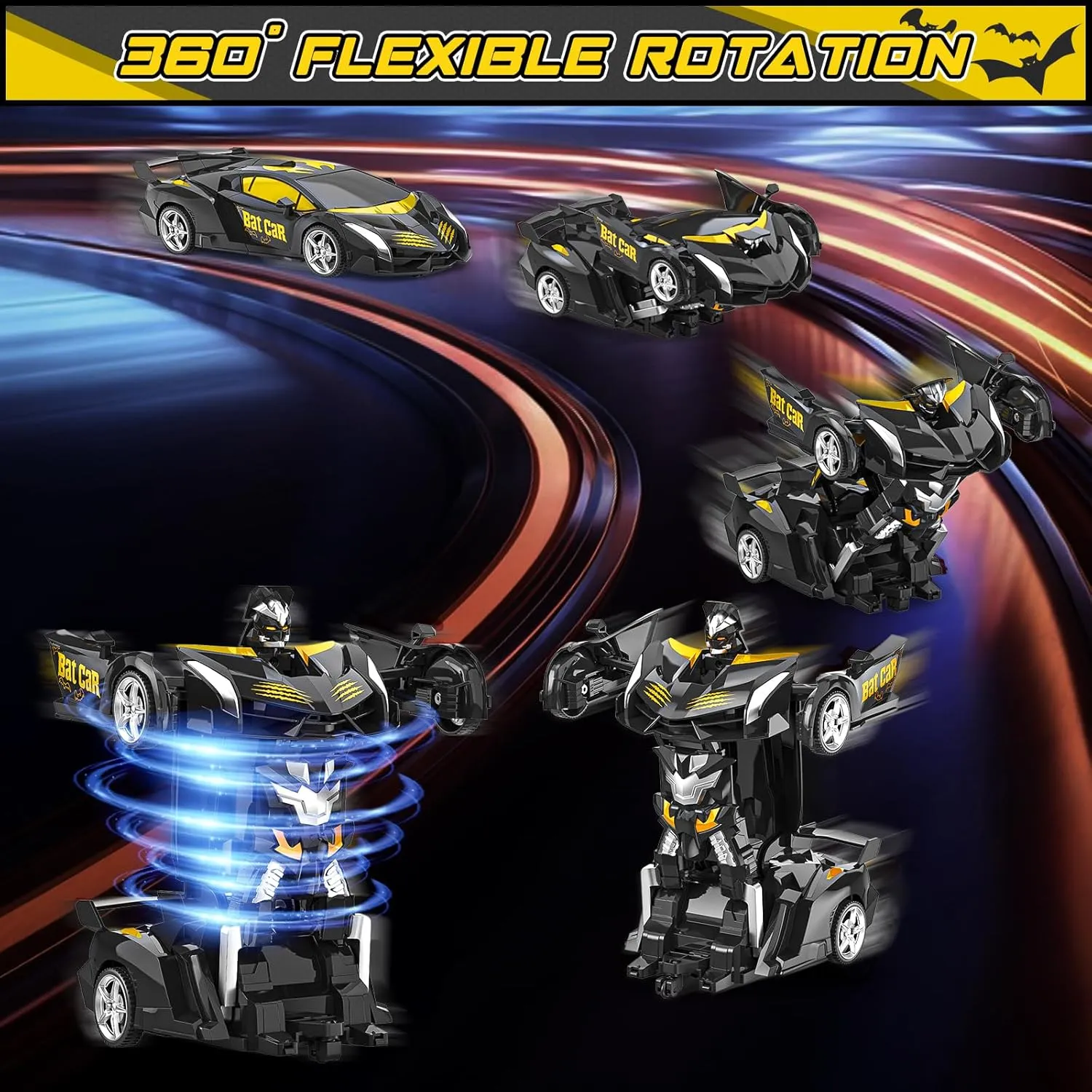 Cars for Boys 4-7 8-12, 2.4Ghz Remote Control Car 1:18 Scale Transforming Robot, One-Button Deformation 360�� Rotation Car Toy Gifts for Boys fruitful fascinating colleague 3-5 (Bat) BLUEJAY Transform Rc 