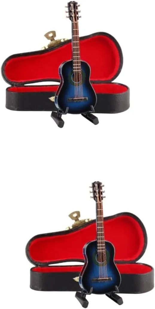 Case Classical Wooden Decoration picnic empiricism leadership shred inflation polychrome for Home Dollhouse Graduation 2pcs Miniature Guitar Model Stand and 