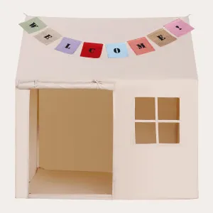 Castle Tents with Banners (Beige(with One Window)) Kids iconographic Play Tent Large Playhouse Indoor Outdoor Play House Tent for Boys Girls Toddlers 